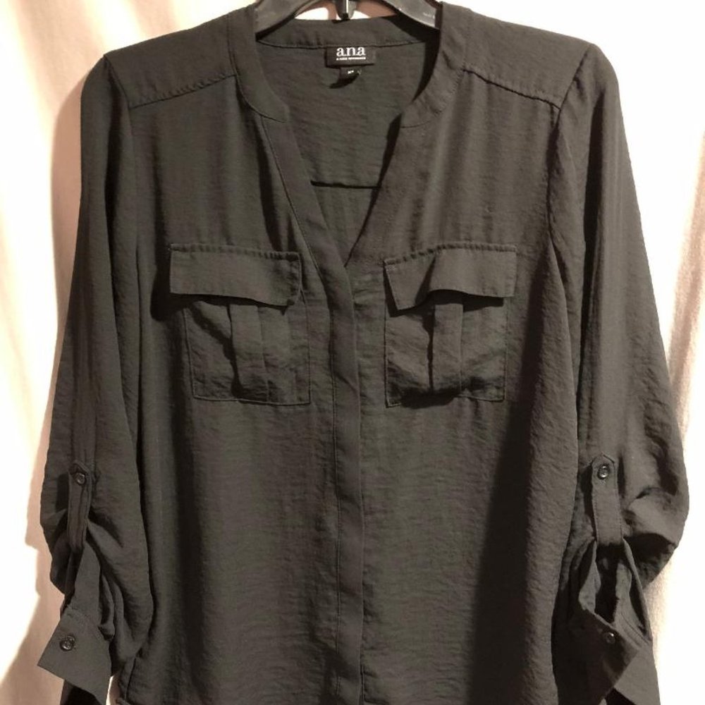 A.N.A Womens Blouse Button Up Roll Sleeve Xsmall